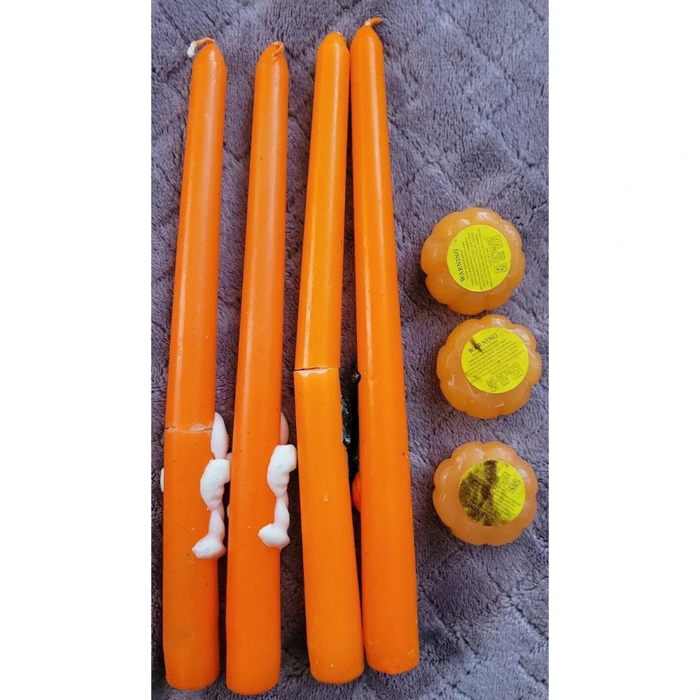 Mixed Lot Of 7 Halloween Taper Candles Cat, Ghost, Pumpkins